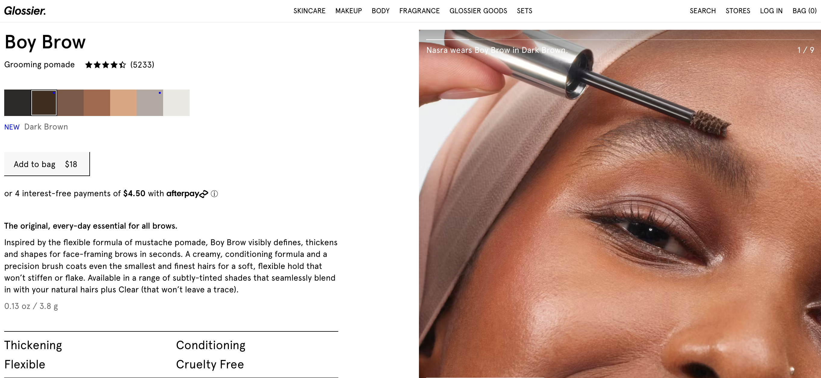 glossier product page from their website