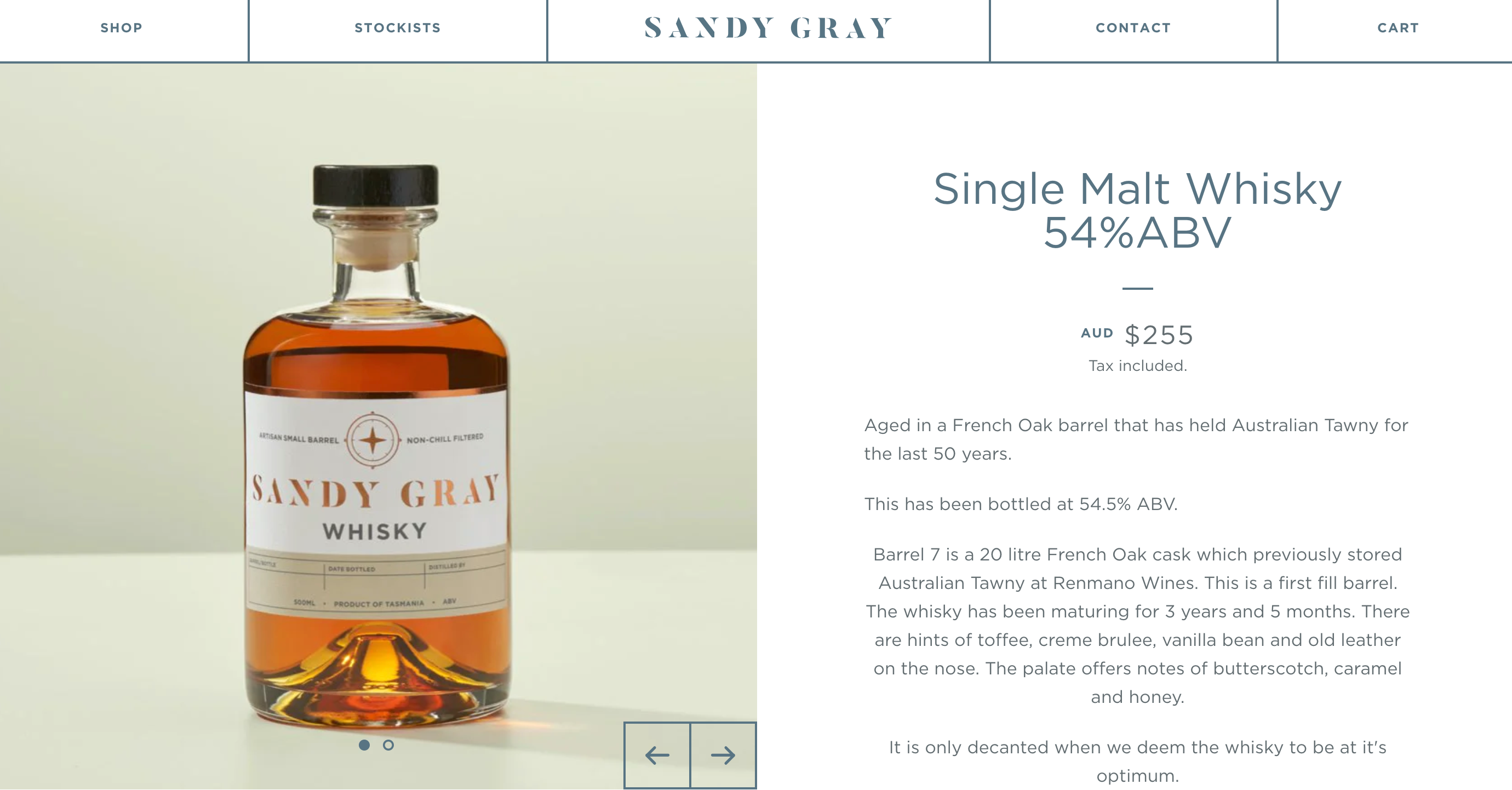 sandygraywhisky product page design