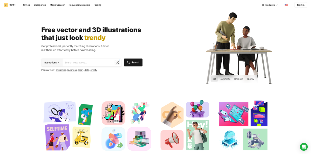 Ouch! provides a vast collection of high-quality illustrations